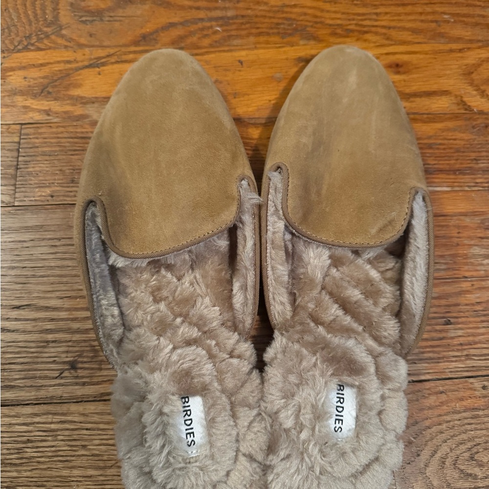 Birdies Brown Suede Slippers with Cozy Fur